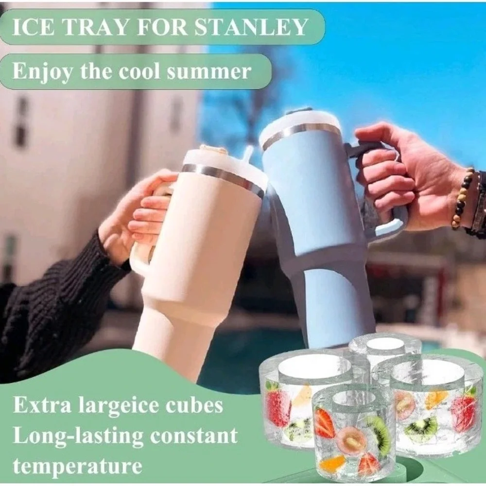 Stanley Tumbler Silicone Cylinder Large Ice Cube Mold Tray Set, 4 Hole, Green